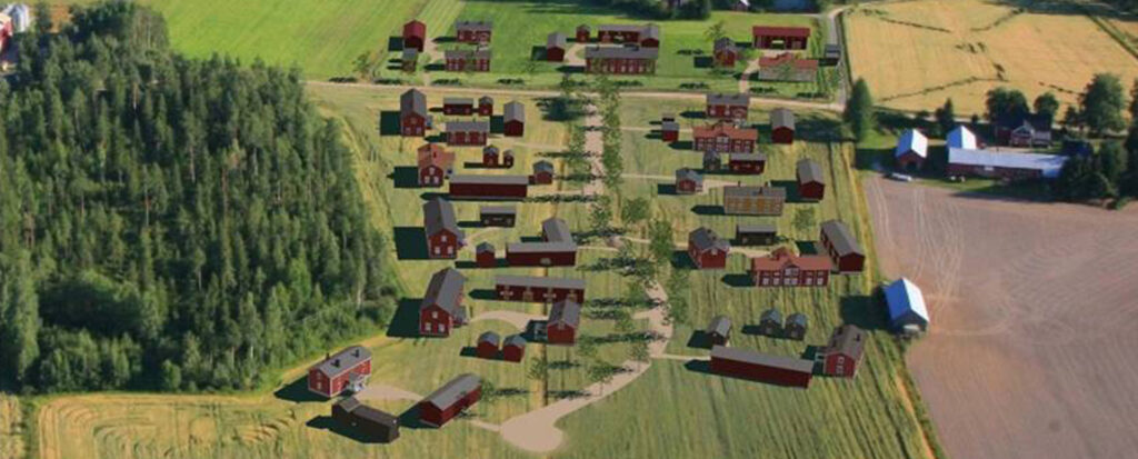 Pellolla paljon punaisia pohjalaistaloja.